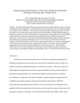 Hydrogeology of Near-Shore Submarine Groundwater Discharge