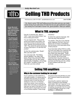 Selling THD Products