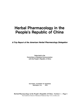 Herbal Pharmacology in the People's Republic of China