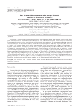 Rare Phytomyxid Infection on the Alien Seagrass Halophila Stipulacea In