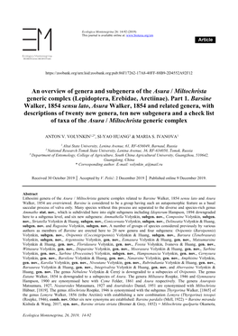 An Overview of Genera and Subgenera of the Asura / Miltochrista Generic Complex (Lepidoptera, Erebidae, Arctiinae)