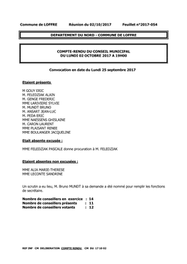 Commune De Loffre Compte-Rendu Du Conseil Mu