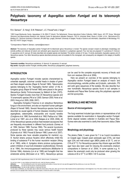 Polyphasic Taxonomy of Aspergillus Section Fumigati and Its Teleomorph Neosartorya