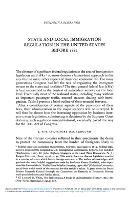 State and Local Immigration Regulation in the United States Before 1882