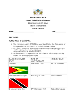 Flags of CARICOM. the Name of Each CARICOM