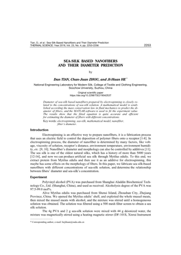 Sea-Silk Based Nanofibers and Their Diameter Prediction THERMAL SCIENCE: Year 2019, Vol