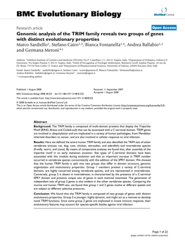 Genomic Analysis of the TRIM Family Reveals Two Groups of Genes with Distinct Evolutionary Properties