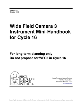 Wide Field Camera 3 Instrument Mini-Handbook for Cycle 16