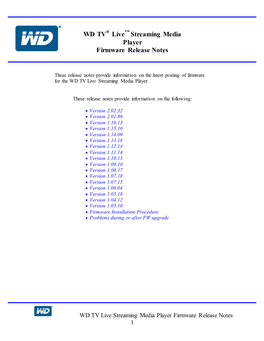 WD TV Live Streaming Media Player Firmware Release Notes 1
