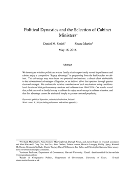 Political Dynasties and the Selection of Cabinet Ministers∗