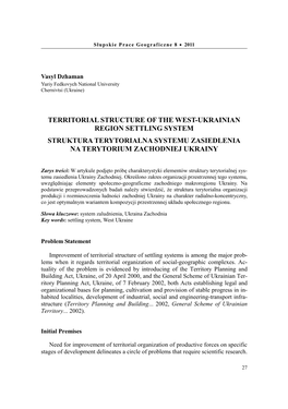 Territorial Structure of the West-Ukrainian Region Settling System