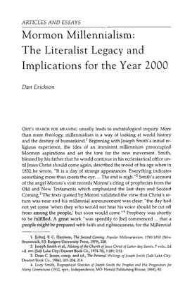 Mormon Millennialism: the Literalist Legacy and Implications for the Year 2000