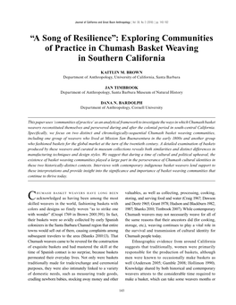 “A Song of Resilience”: Exploring Communities of Practice in Chumash Basket Weaving in Southern California