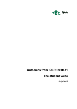 Outcomes from IQER: 2010-11 the Student Voice