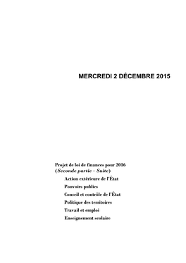 Mercredi 2 Décembre 2015