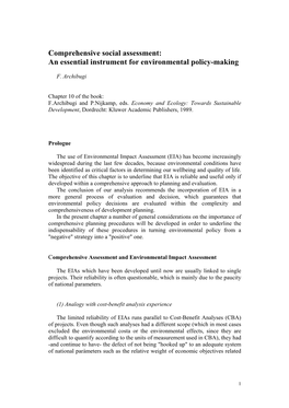 Comprehensive Social Assessment: an Essential Instrument for Environmental Policy-Making