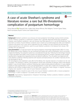 A Case of Acute Sheehan's Syndrome and Literature Review: a Rare but Life