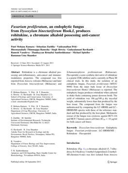 Fusarium Proliferatum, an Endophytic Fungus from Dysoxylum Binectariferum Hook.F, Produces Rohitukine, a Chromane Alkaloid Possessing Anti-Cancer Activity