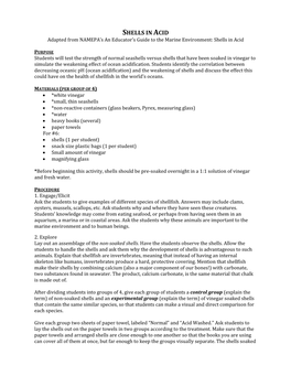 SHELLS in ACID Adapted from NAMEPA’S an Educator’S Guide to the Marine Environment: Shells in Acid