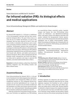 Far Infrared Radiation (FIR): Its Biological Effects and Medical Applications