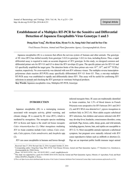 Establishment of a Multiplex RT-PCR for the Sensitive and Differential Detection of Japanese Encephalitis Virus Genotype 1 and 3