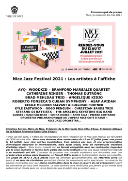 Nice Jazz Festival 2021 : Les Artistes À L'affiche