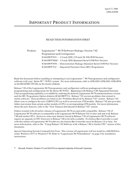 IPI, Logicmaster 90-70 S/W Pkg, V7.02 Pgmr and Conf, GFK-0350W