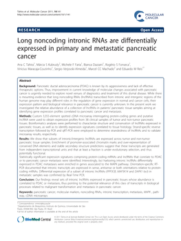 Long Noncoding Intronic Rnas Are Differentially Expressed in Primary