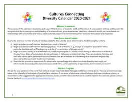 Cultures Connecting Diversity Calendar 2020-2021