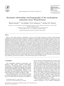 Systematic Relationships and Biogeography of the Tracheophone Suboscines (Aves: Passeriformes)