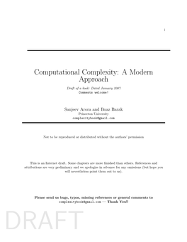 Computational Complexity: a Modern Approach