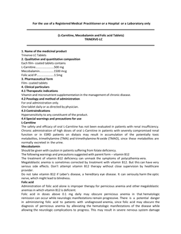 L-Carnitine, Mecobalamin and Folic Acid Tablets) TRINERVE-LC