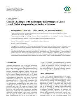 Clinical Challenges with Talimogene Laherparepvec: Cured Lymph Nodes Masquerading As Active Melanoma