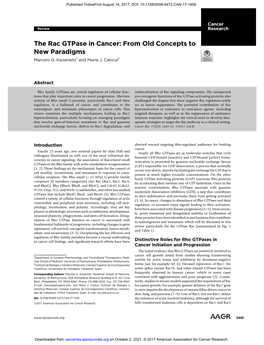 The Rac Gtpase in Cancer: from Old Concepts to New Paradigms Marcelo G