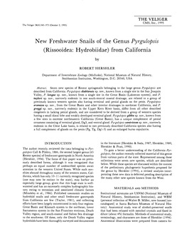 New Freshwater Snails of the Genus Pyrgulopsis (Rissooidea: Hydrobiidae) from California