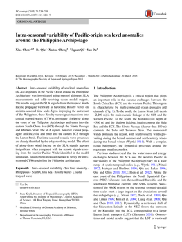 Intra-Seasonal Variability of Pacific-Origin Sea Level Anomalies