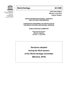 Decisions Adopted During the 42Nd Session of the World Heritage Committee