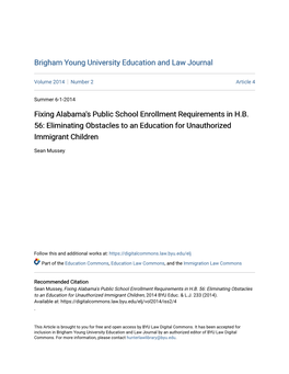 Fixing Alabama's Public School Enrollment Requirements in H.B. 56: Eliminating Obstacles to an Education for Unauthorized Immigrant Children