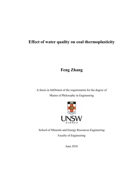 Effect of Water Quality on Coal Thermoplasticity Feng Zhang