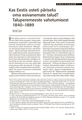 Kas Eestis Osteti Päriseks Oma Esivanemate Talud? Taluperemeeste Vahetumisest 1840–1889