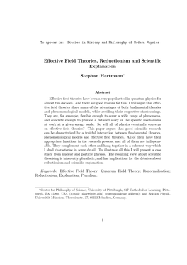 Effective Field Theories, Reductionism and Scientific Explanation Stephan