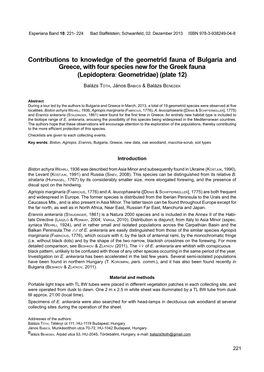 Contributions to Knowledge of the Geometrid Fauna of Bulgaria and Greece, with Four Species New for the Greek Fauna (Lepidoptera: Geometridae) (Plate 12)