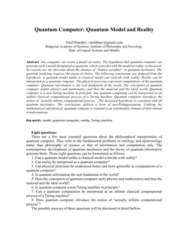 Quantum Computer: Quantum Model and Reality