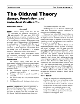 The Olduvai Theory. Energy, Population, and Industrial Civilization