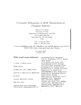 A Complete Bibliography of ACM Transactions on Computer Systems