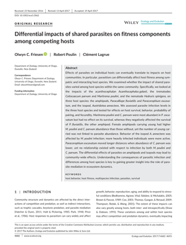 Differential Impacts of Shared Parasites on Fitness Components Among Competing Hosts