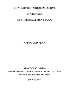 Charlotte Harbor Preserve State Park Unit Management Plan