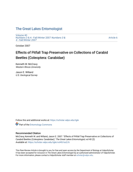 Effects of Pitfall Trap Preservative on Collections of Carabid Beetles (Coleoptera: Carabidae)