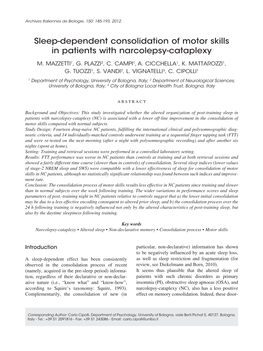 Sleep-Dependent Consolidation of Motor Skills in Patients with Narcolepsy-Cataplexy