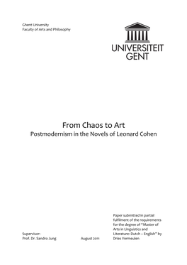 From Chaos to Art Postmodernism in the Novels of Leonard Cohen